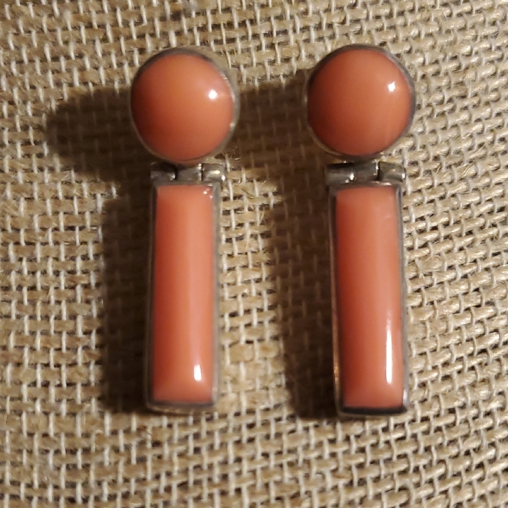 Vintage Sterling Silver Agate Earrings  Natural Inlay Stone 9.8g